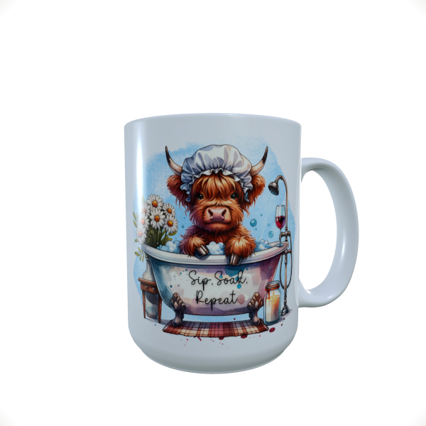 Highland Cow in the Bath ceramic mug... funny highland cow mug